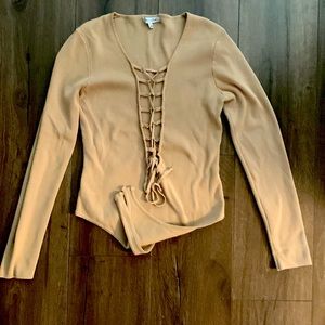 Hera collection boutique plunge once peace body suit size large beige women